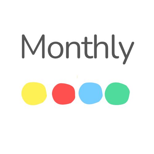 Monthly logo with colorful dots.